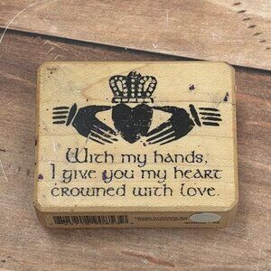 RARE INKADINKADO 90853 HEART CROWNED WITH LOVE WOOD MOUNTED RUBBER STAMP